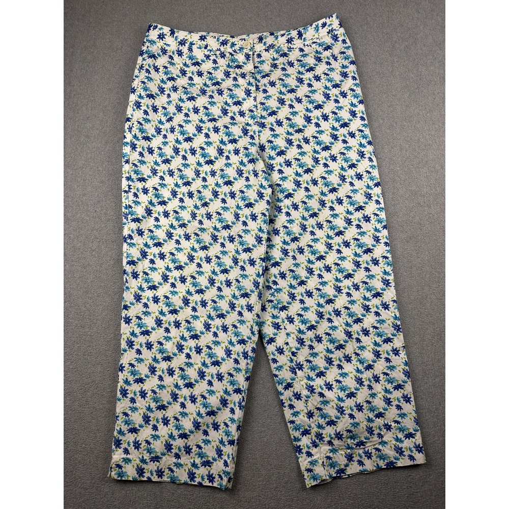 Liz Claiborne Pants Womens 14 White Blue Floral Cotton Twill Capri Crop Casual